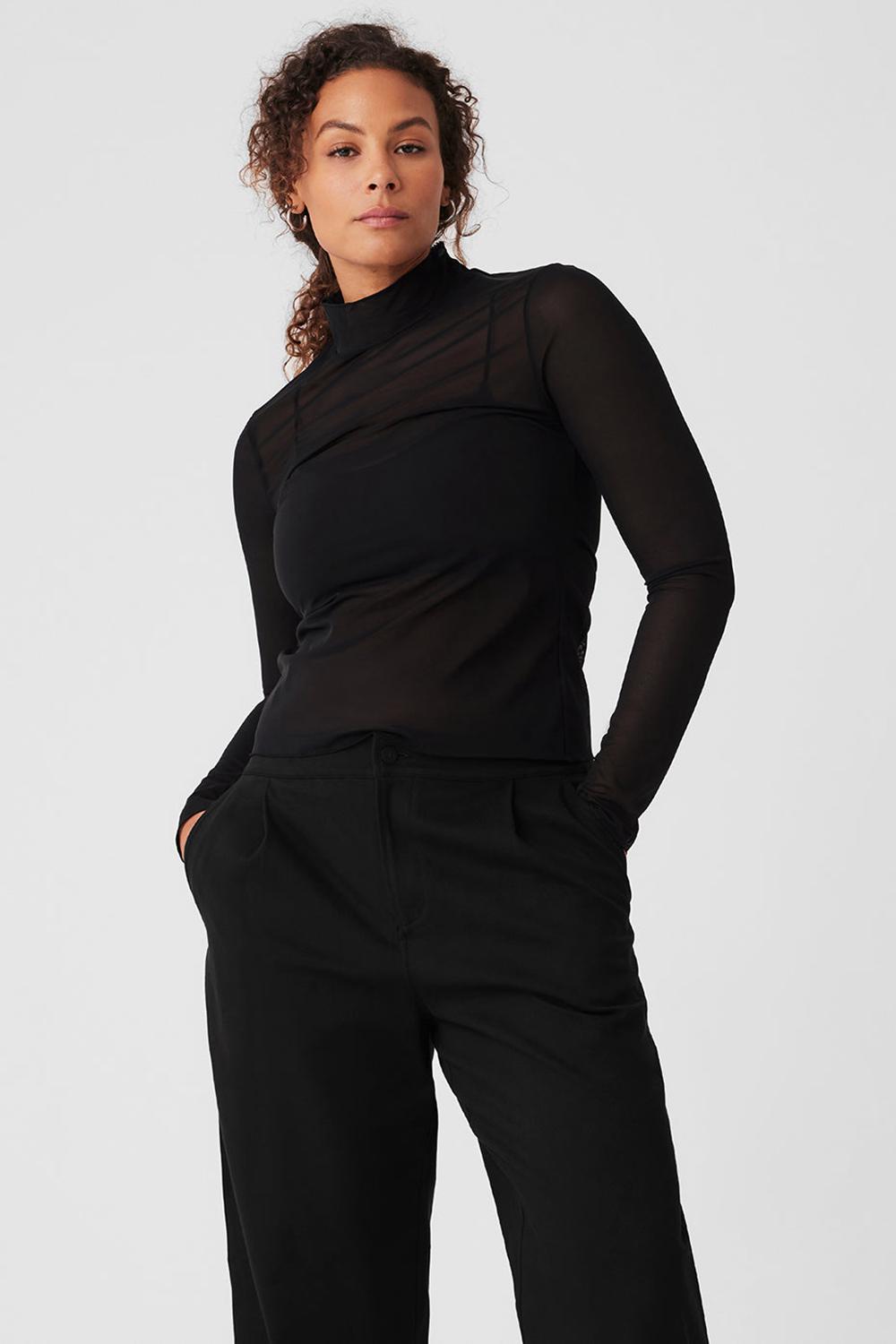 Alo Yoga Mesh Sheer Illusion Mock Neck Donna Maniche Lunghe Nere | Italia  OEI-314976