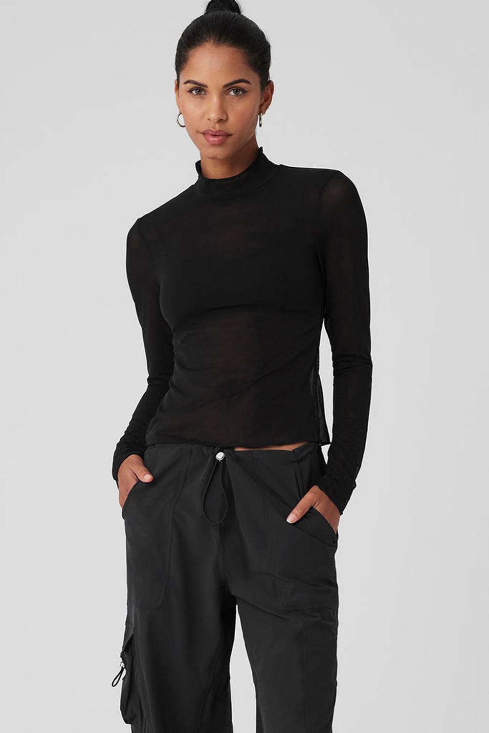 Alo Yoga Mesh Sheer Illusion Mock Neck Donna Maniche Lunghe Nere | Italia  OEI-314976