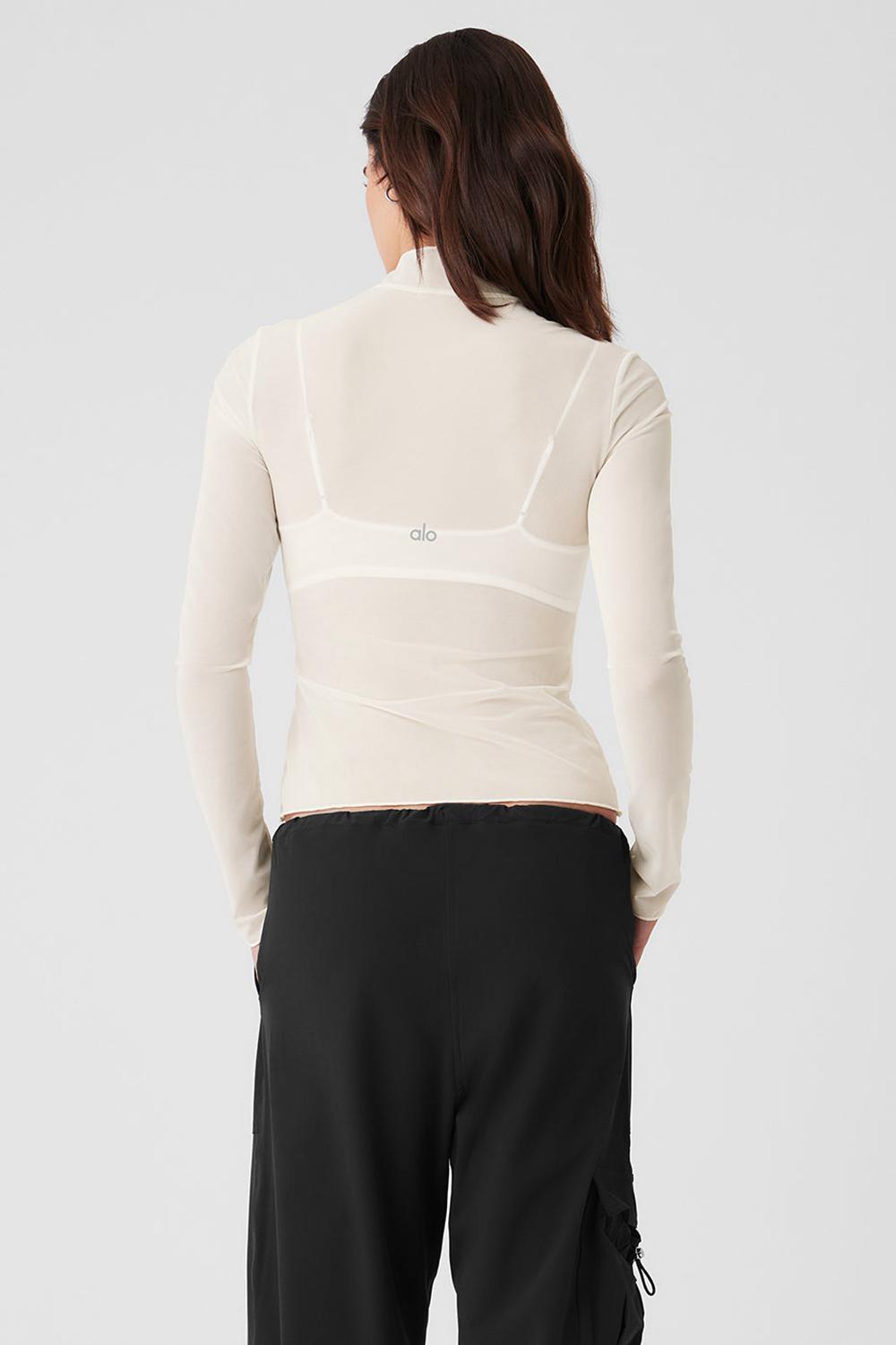 Alo Yoga Mesh Sheer Illusion Mock Neck Donna Maniche Lunghe Ivory | Italia  GRM-832467