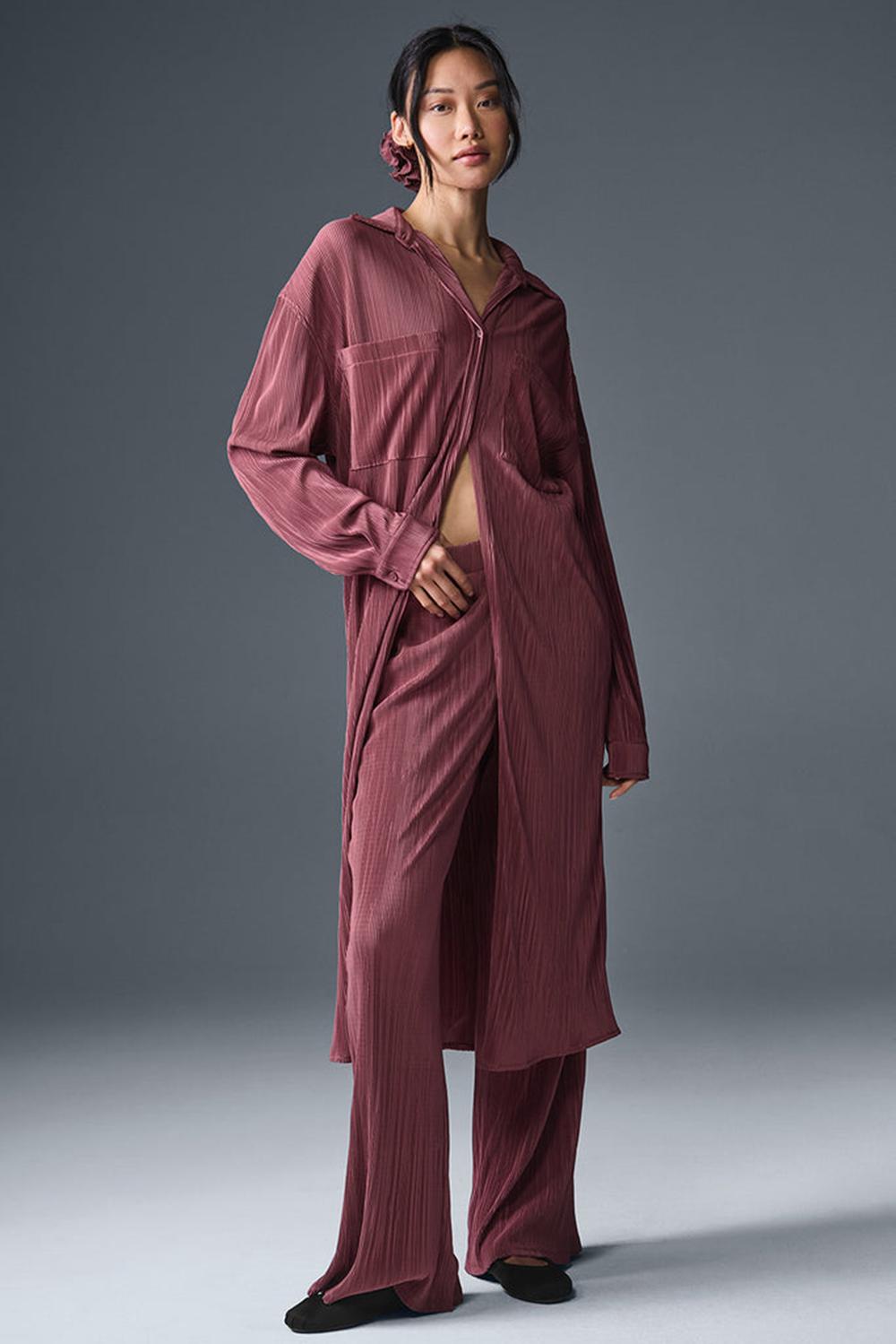 Alo Yoga Micro Plisse Shirt Donna Vestito Bordeaux | Italia  QLJ-985320