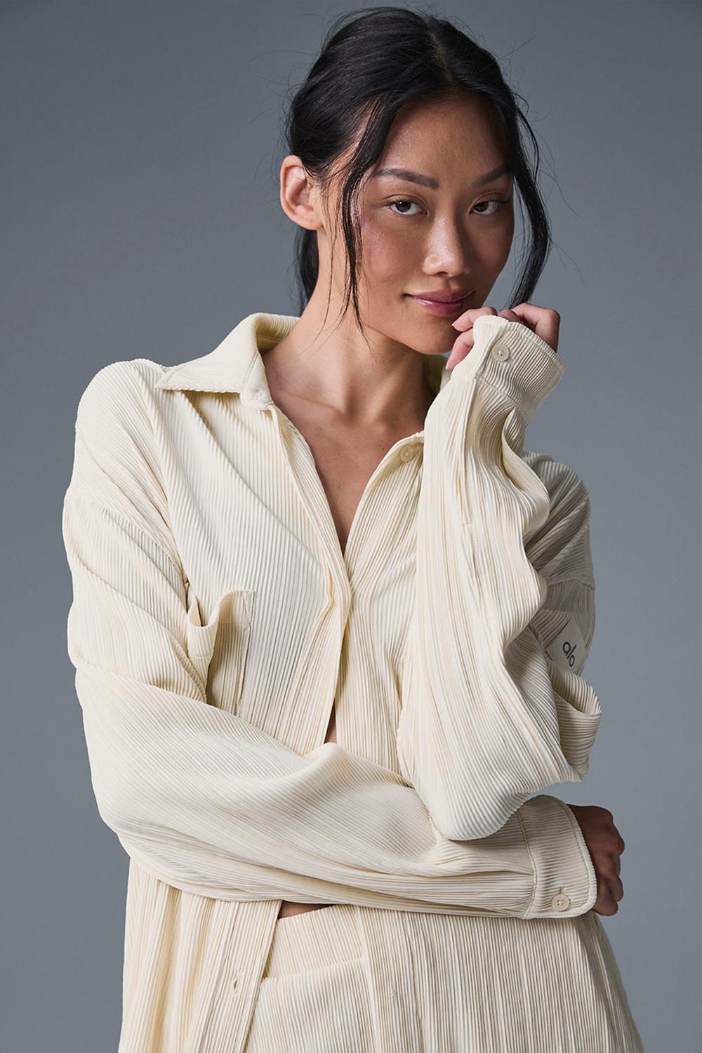 Alo Yoga Micro Plisse Shirt Donna Vestito Oat Milk | Italia  SBY-274360