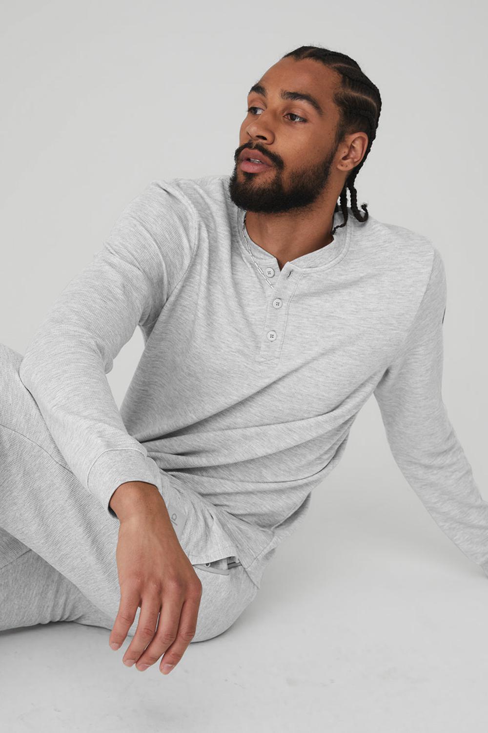 Alo Yoga Micro Waffle Fast Break Henley Uomo Top Grigie | Italia  SGI-652943