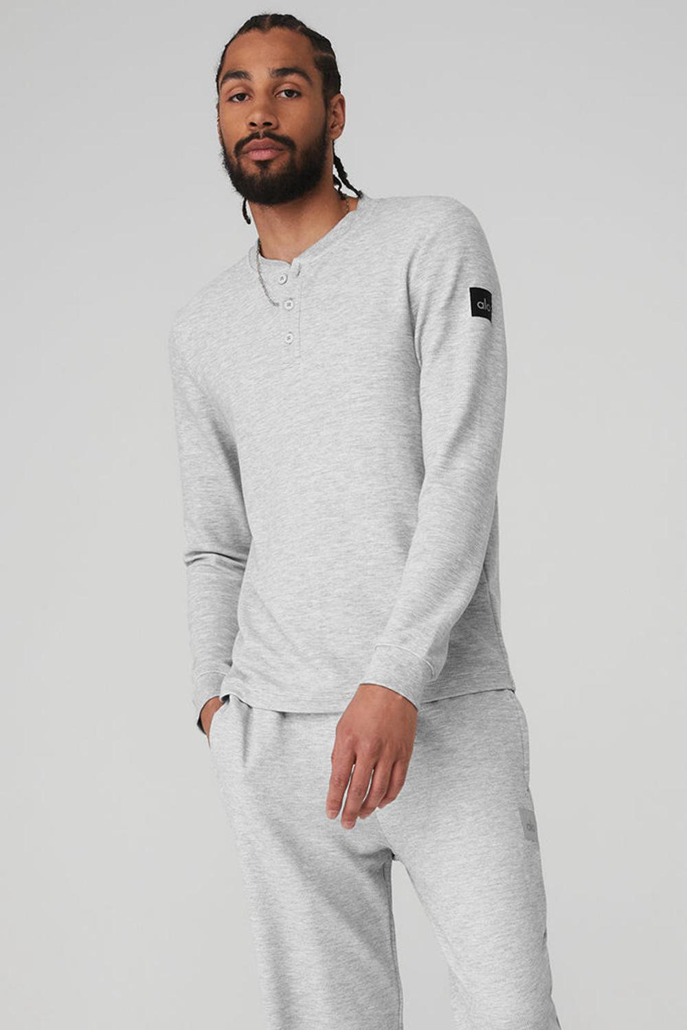 Alo Yoga Micro Waffle Fast Break Henley Uomo Top Grigie | Italia  SGI-652943