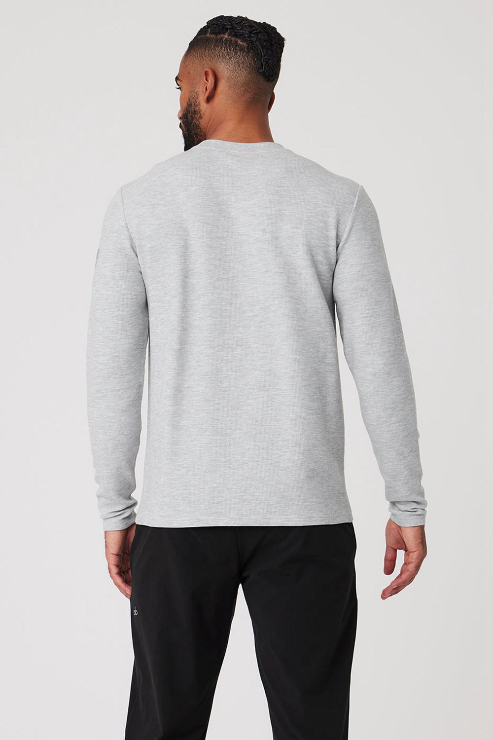 Alo Yoga Micro Waffle Fast Break Tee Uomo Maniche Lunghe Grigie | Italia  YAN-197653