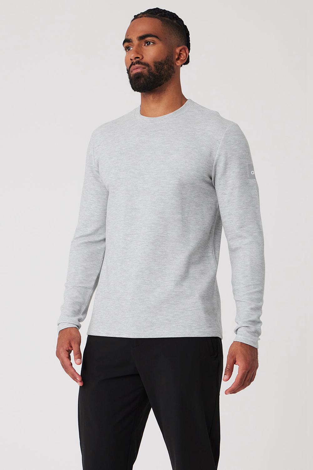 Alo Yoga Micro Waffle Fast Break Tee Uomo Maniche Lunghe Grigie | Italia  YAN-197653