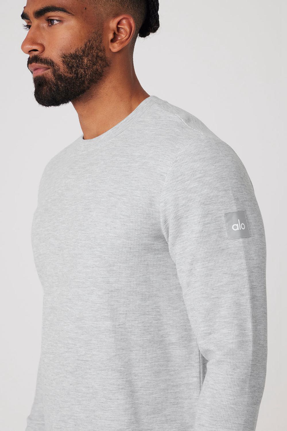 Alo Yoga Micro Waffle Fast Break Tee Uomo Maniche Lunghe Grigie | Italia  YAN-197653