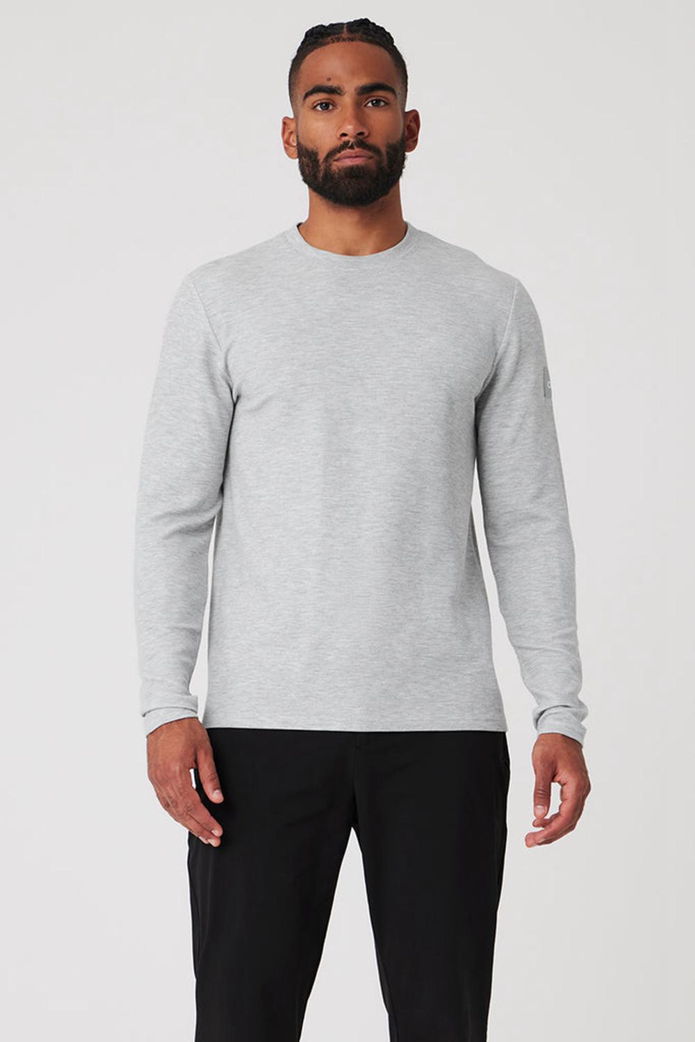 Alo Yoga Micro Waffle Fast Break Tee Uomo Maniche Lunghe Grigie | Italia  YAN-197653