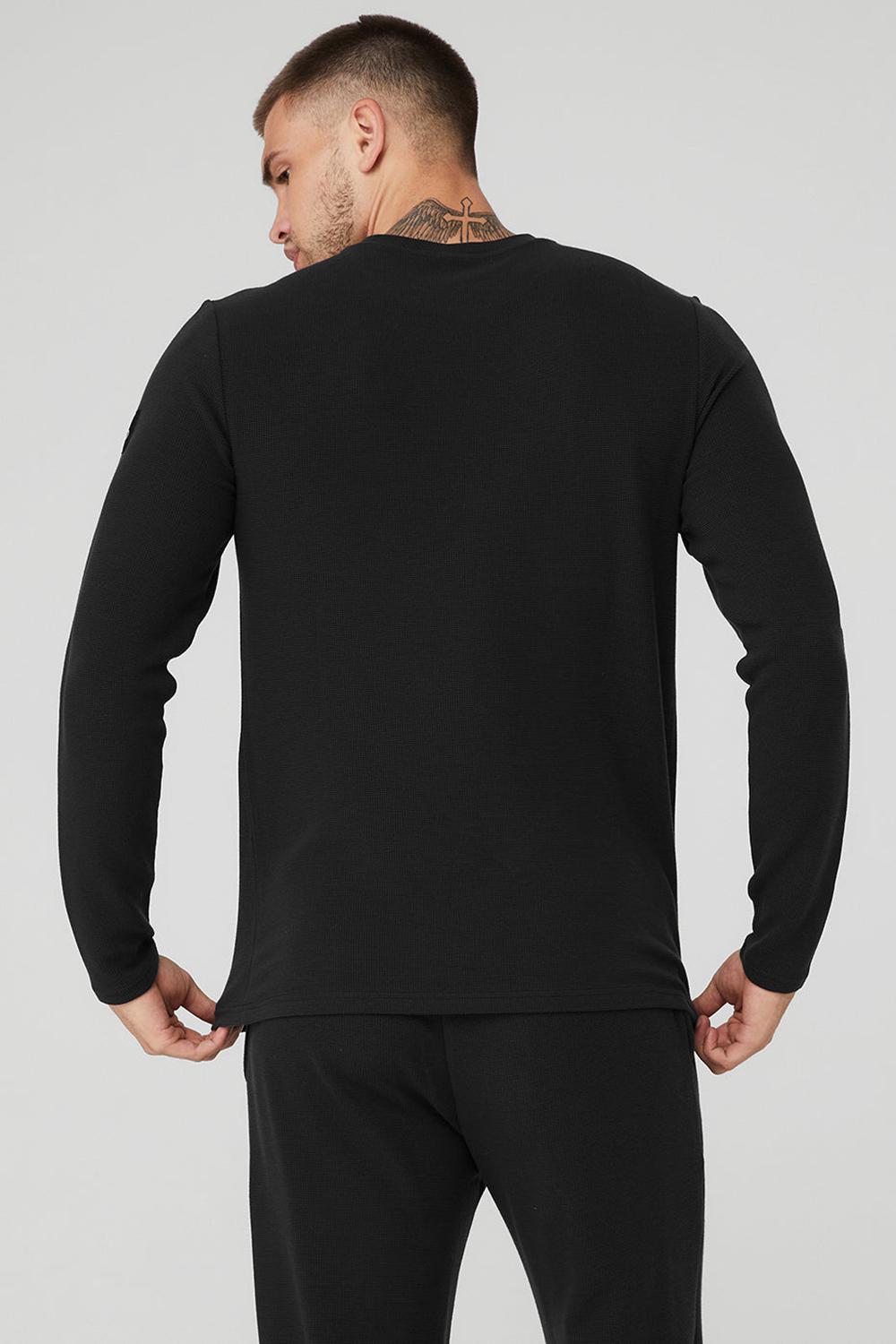 Alo Yoga Micro Waffle Fast Break Tee Uomo Maniche Lunghe Nere | Italia  GDF-971043