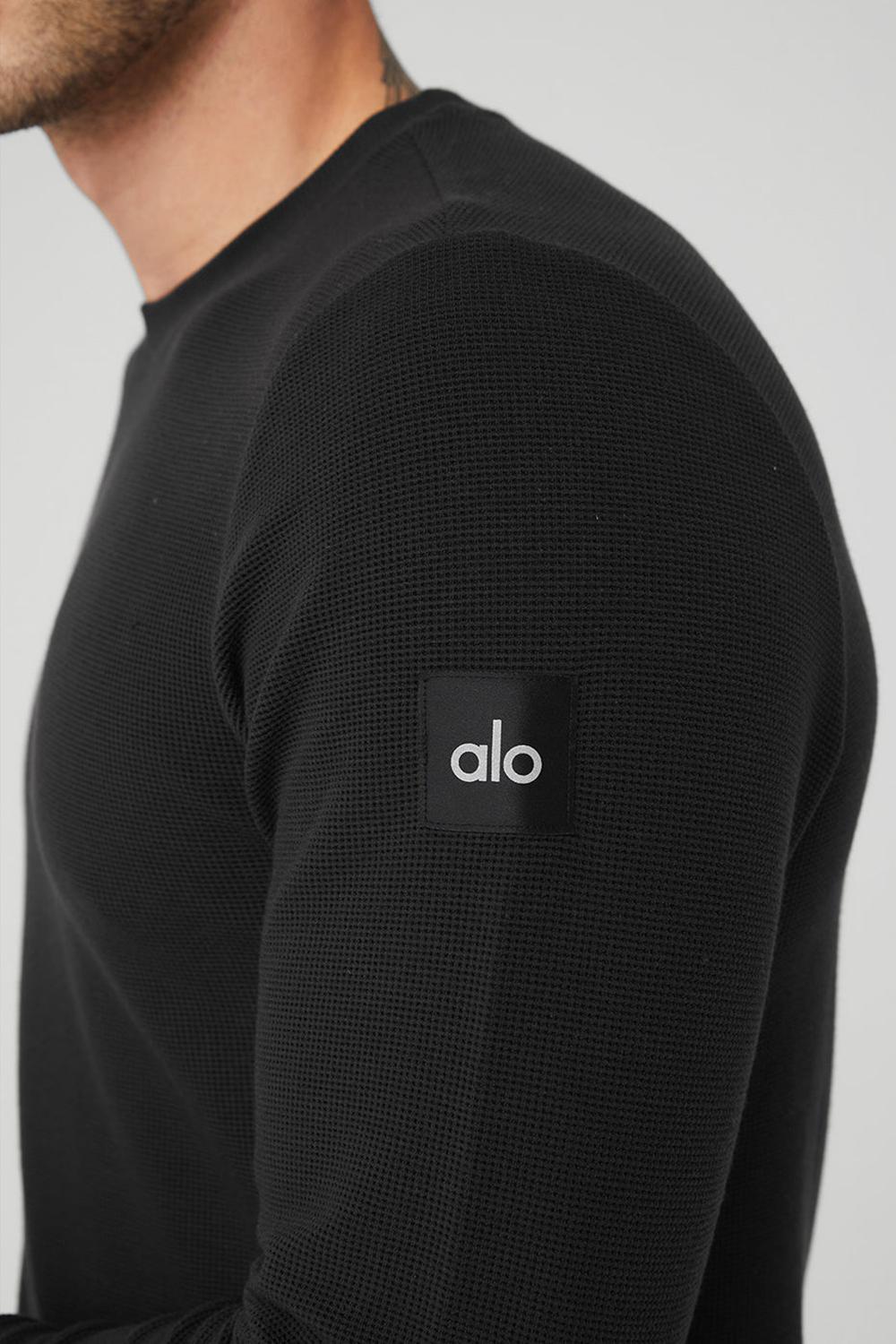 Alo Yoga Micro Waffle Fast Break Tee Uomo Maniche Lunghe Nere | Italia  GDF-971043