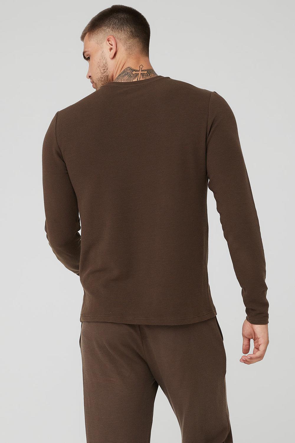 Alo Yoga Micro Waffle Fast Break Tee Uomo Maniche Lunghe Espresso | Italia  KJA-834627