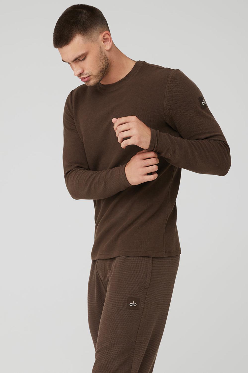 Alo Yoga Micro Waffle Fast Break Tee Uomo Maniche Lunghe Espresso | Italia  KJA-834627