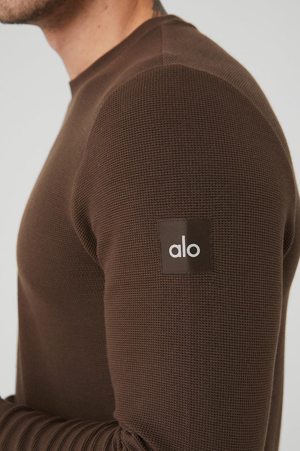 Alo Yoga Micro Waffle Fast Break Tee Uomo Maniche Lunghe Espresso | Italia  KJA-834627