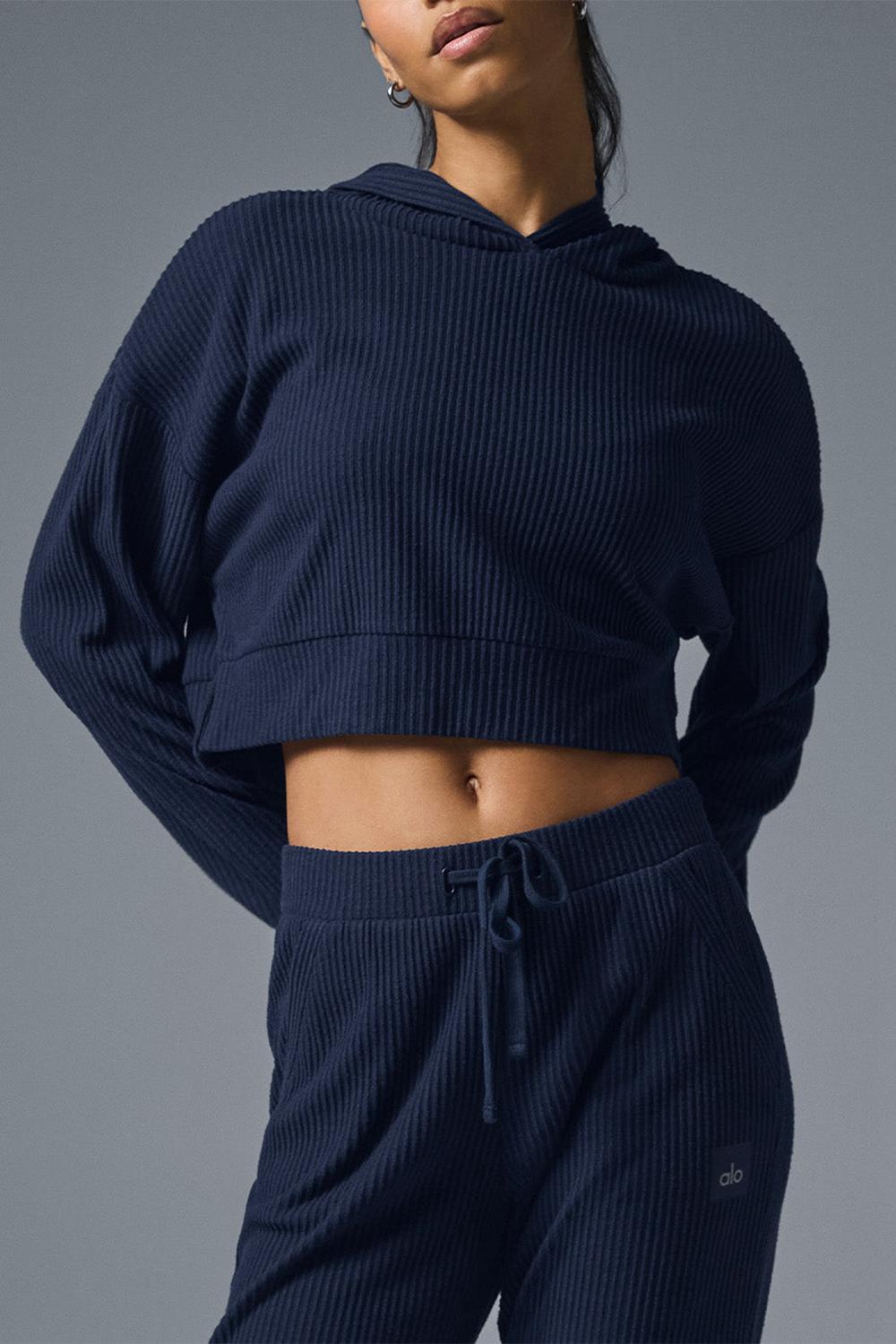 Alo Yoga Muse Donna Felpa con Cappuccio Blu Marino | Italia  LHR-748091
