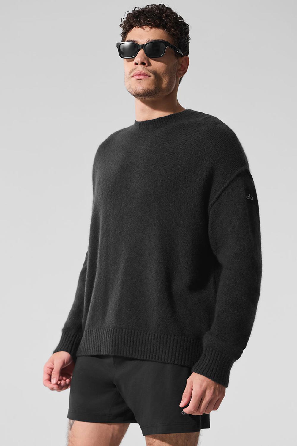 Alo Yoga New Class Cashmere Crewneck Uomo Maglia Nere | Italia  PJR-028945