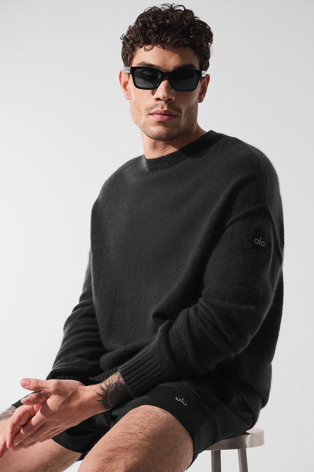 Alo Yoga New Class Cashmere Crewneck Uomo Maglia Nere | Italia  PJR-028945