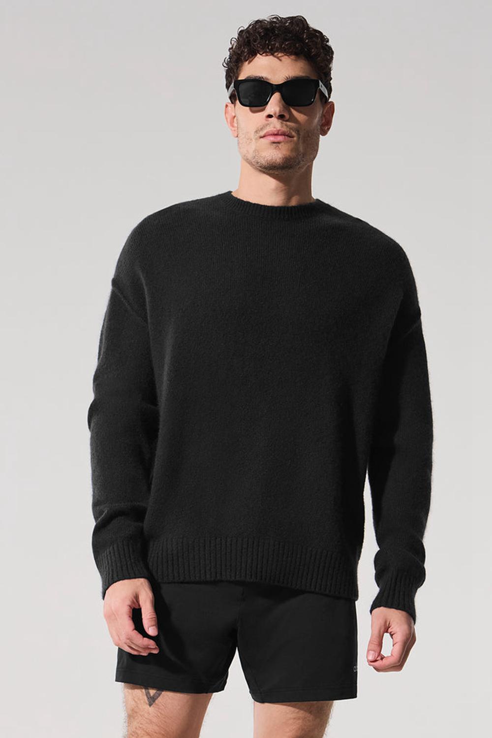 Alo Yoga New Class Cashmere Crewneck Uomo Maglia Nere | Italia  PJR-028945