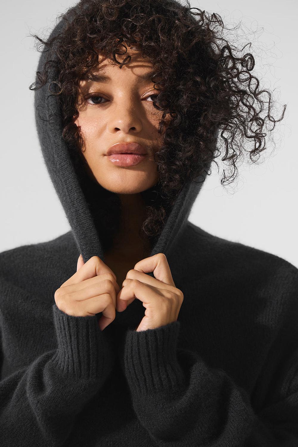 Alo Yoga New Class Cashmere Donna Felpa con Cappuccio Nere | Italia  NML-728609