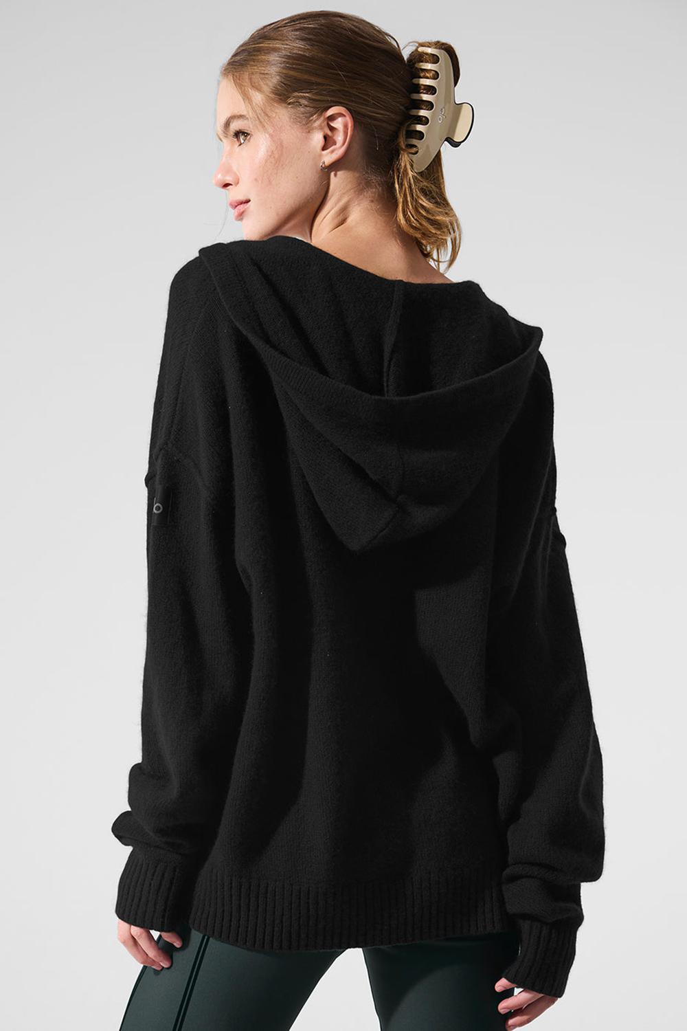 Alo Yoga New Class Cashmere Full Zip Donna Felpa con Cappuccio Nere | Italia  PEL-407583