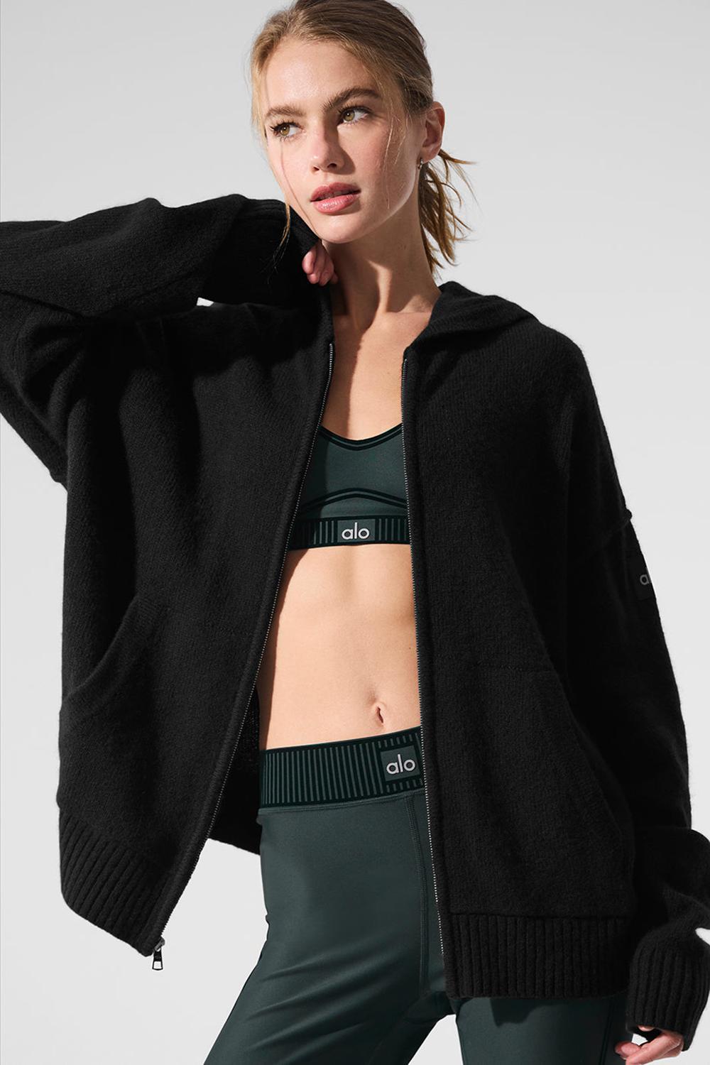 Alo Yoga New Class Cashmere Full Zip Donna Felpa con Cappuccio Nere | Italia  PEL-407583