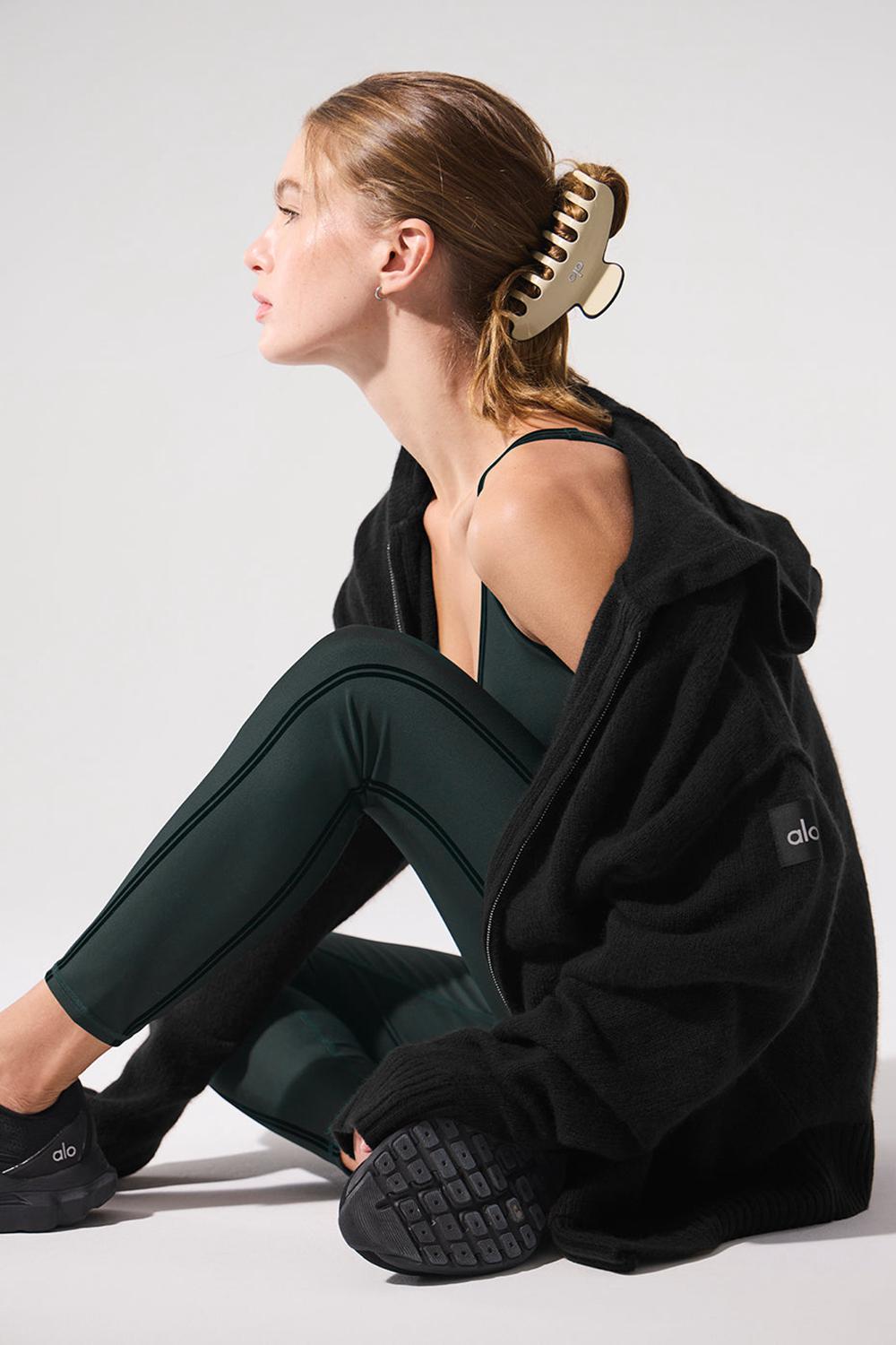 Alo Yoga New Class Cashmere Full Zip Donna Felpa con Cappuccio Nere | Italia  PEL-407583