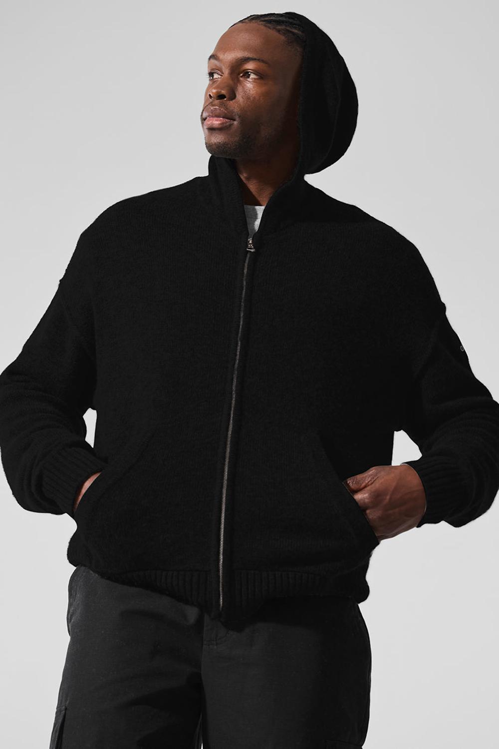 Alo Yoga New Class Cashmere Full Zip Uomo Felpa con Cappuccio Nere | Italia  YUG-891605