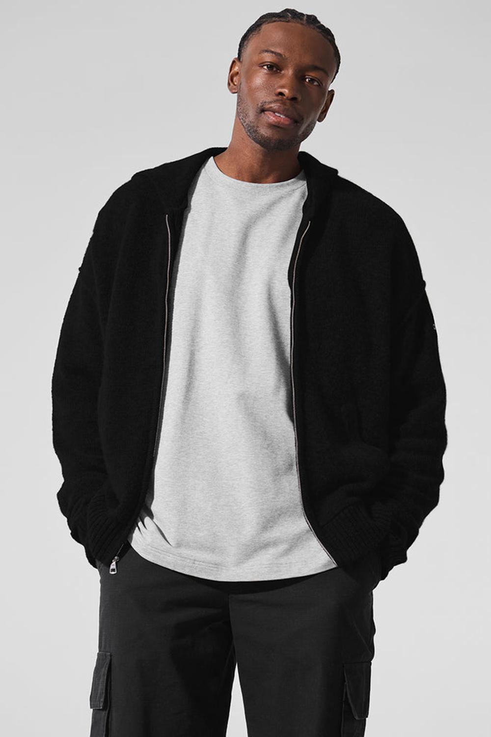 Alo Yoga New Class Cashmere Full Zip Uomo Felpa con Cappuccio Nere | Italia  YUG-891605