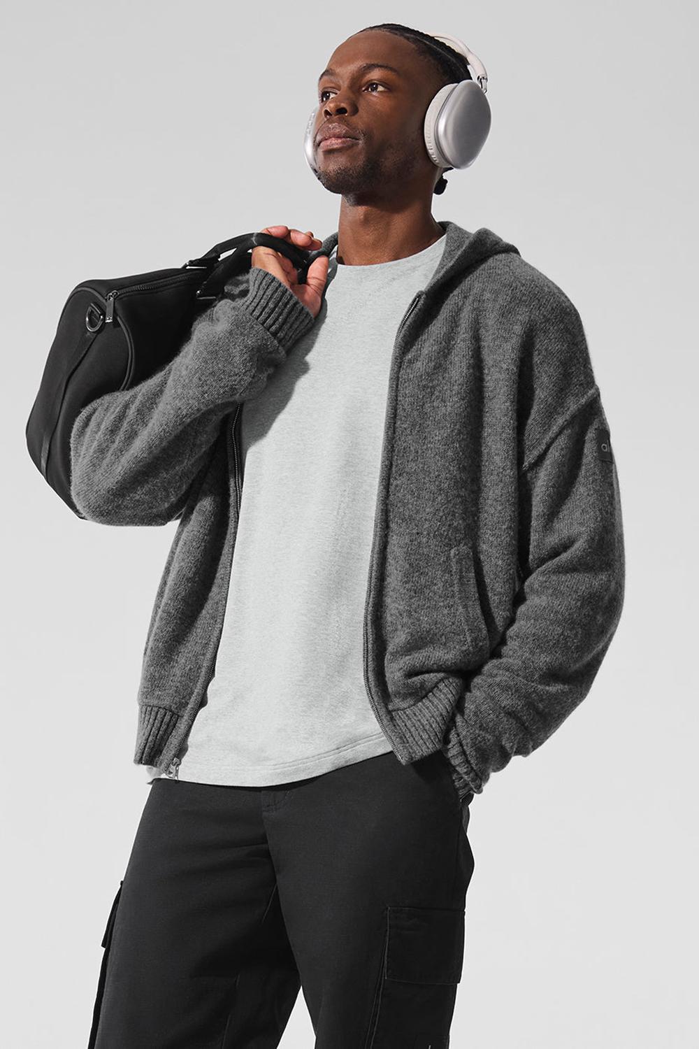 Alo Yoga New Class Cashmere Full Zip Uomo Felpa con Cappuccio Platino Grigie | Italia  HVD-509742