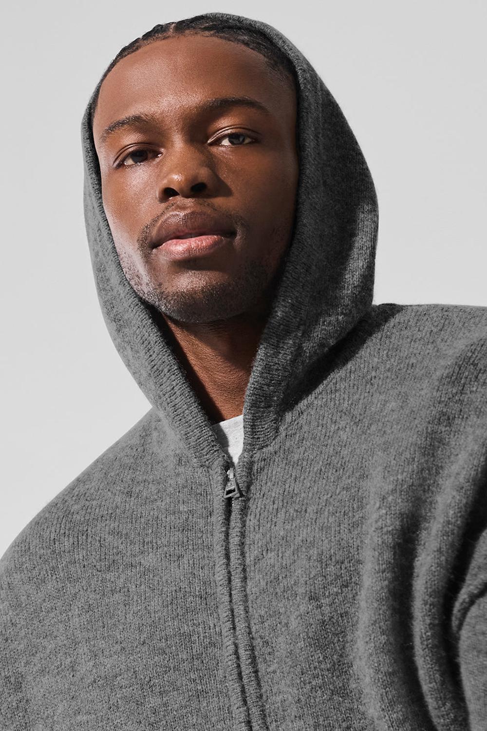 Alo Yoga New Class Cashmere Full Zip Uomo Felpa con Cappuccio Platino Grigie | Italia  HVD-509742