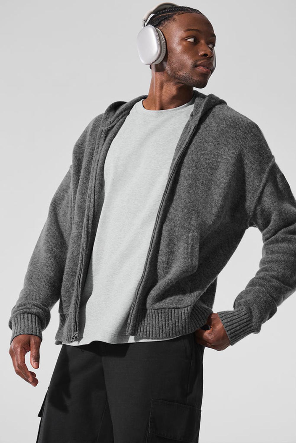 Alo Yoga New Class Cashmere Full Zip Uomo Felpa con Cappuccio Platino Grigie | Italia  HVD-509742