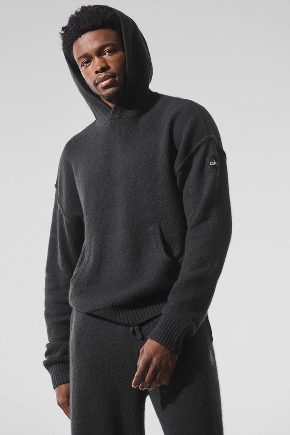 Alo Yoga New Class Cashmere Uomo Felpa con Cappuccio Nere | Italia  FEL-982015