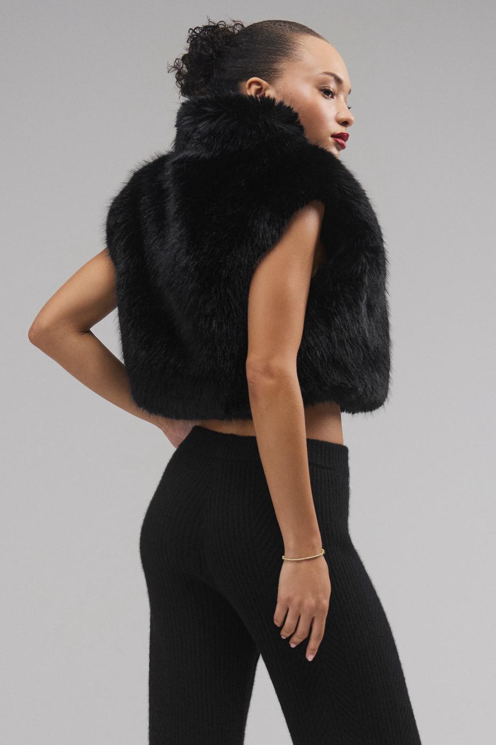 Alo Yoga Opulent Faux Fur Cropped Donna Gilet Nere | Italia  DWA-594032