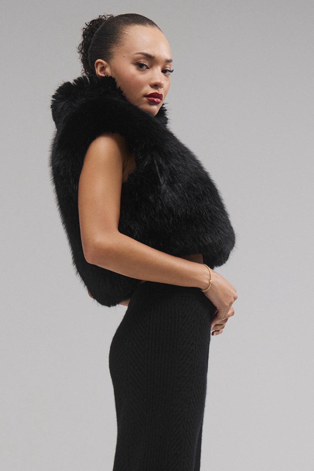 Alo Yoga Opulent Faux Fur Cropped Donna Gilet Nere | Italia  DWA-594032