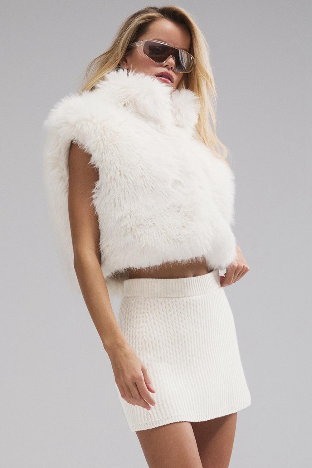 Alo Yoga Opulent Faux Fur Cropped Donna Gilet Ivory | Italia  RTW-365847