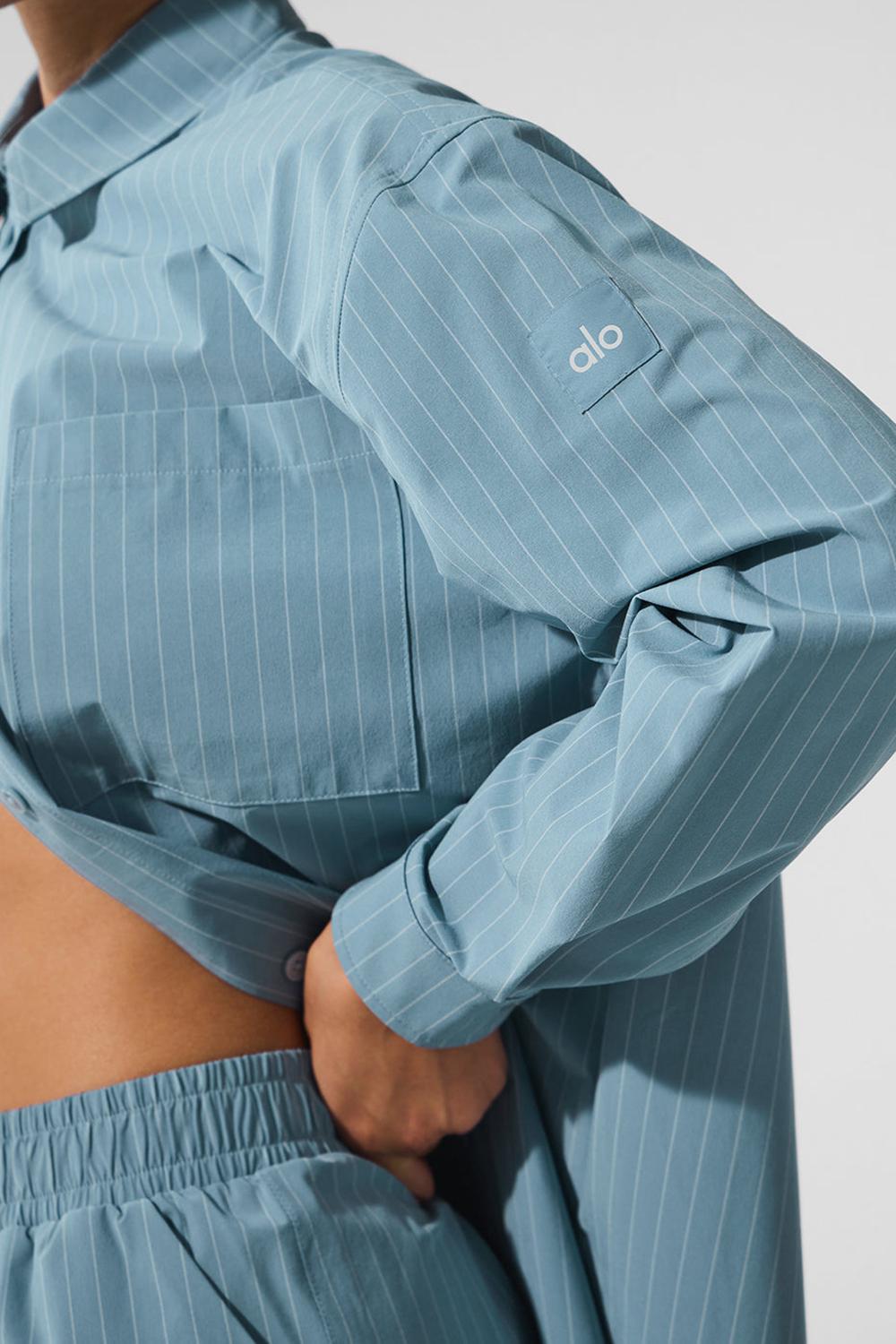 Alo Yoga Pinstripe Daylight Button Down Donna Maniche Lunghe Corallo Blu Bianche | Italia  XAO-389462