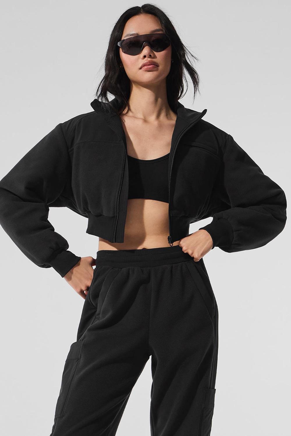 Alo Yoga Polar Fleece Cropped Wintry Mix Donna Giacca Nere | Italia  BVG-293740