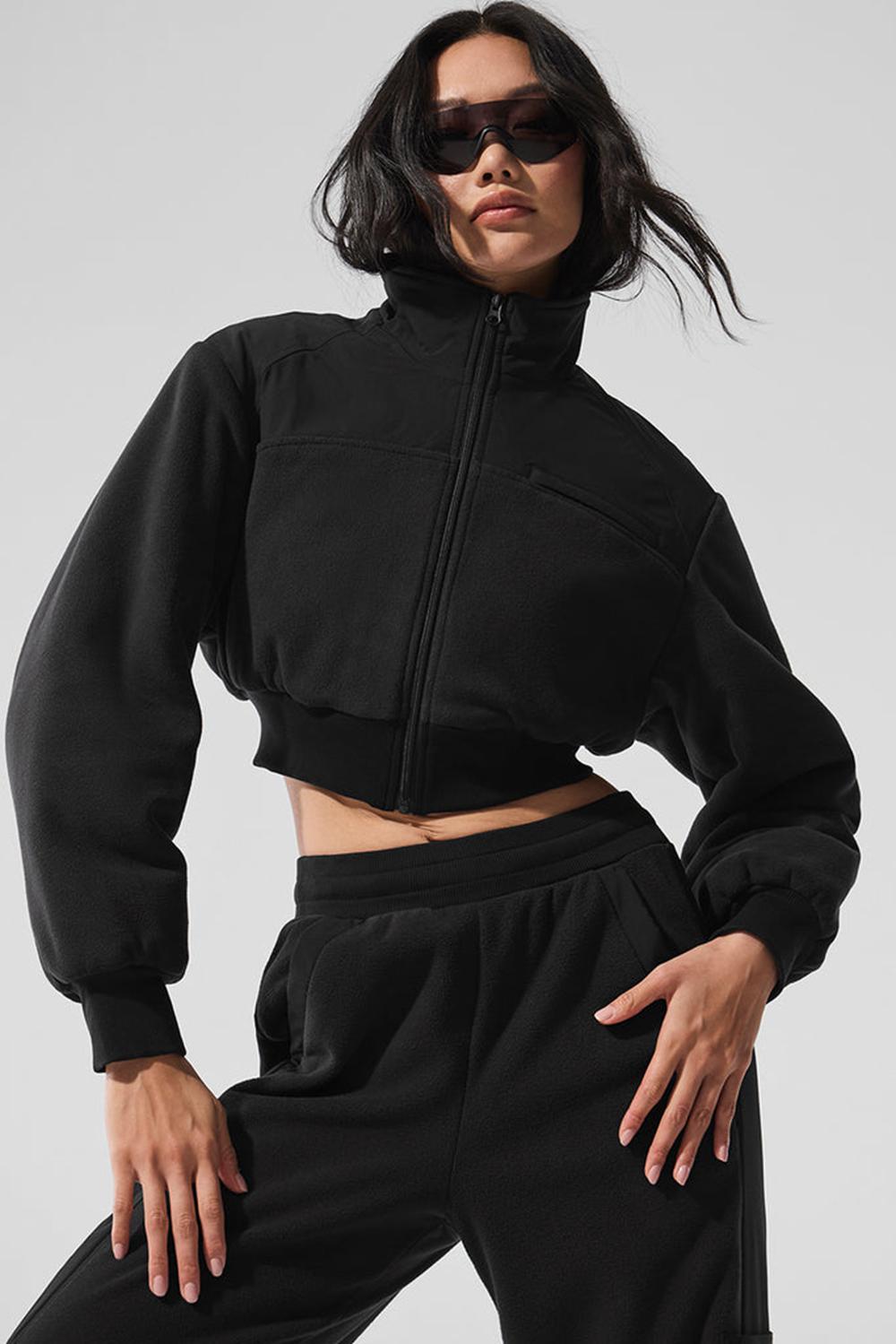 Alo Yoga Polar Fleece Cropped Wintry Mix Donna Giacca Nere | Italia  BVG-293740