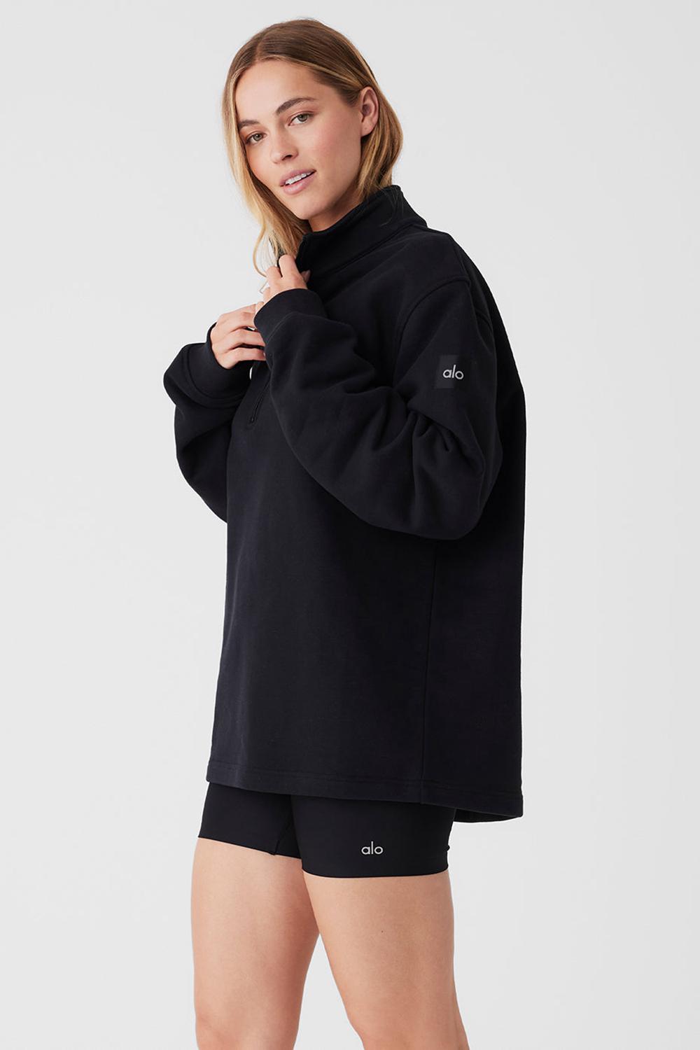 Alo Yoga Renown Heavy Weight 1/4 Zip Donna Felpa con Cappuccio Nere | Italia  CZS-671580