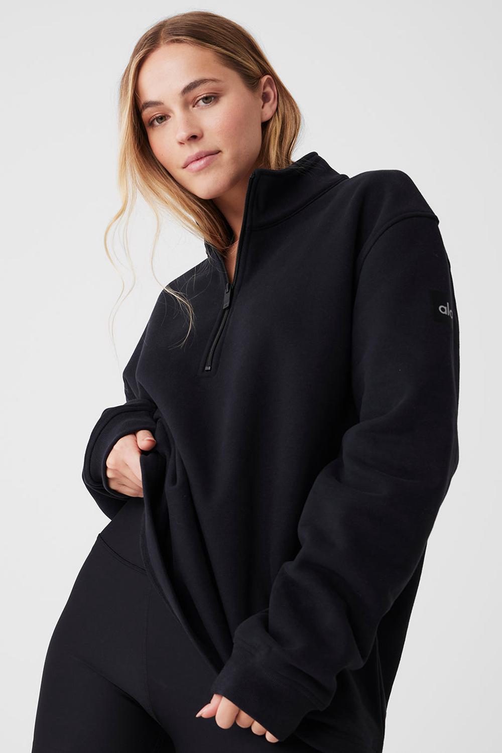 Alo Yoga Renown Heavy Weight 1/4 Zip Donna Felpa con Cappuccio Nere | Italia  CZS-671580