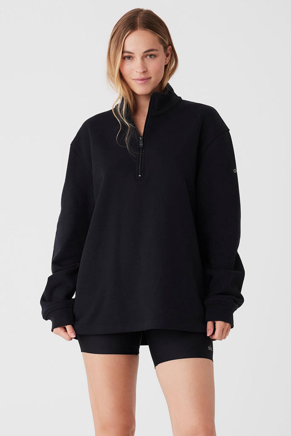 Alo Yoga Renown Heavy Weight 1/4 Zip Donna Felpa con Cappuccio Nere | Italia  CZS-671580