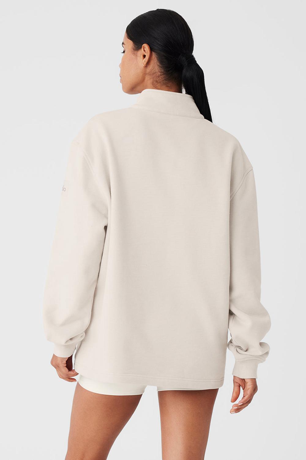 Alo Yoga Renown Heavy Weight 1/4 Zip Donna Felpa con Cappuccio Bone | Italia  YIL-579214