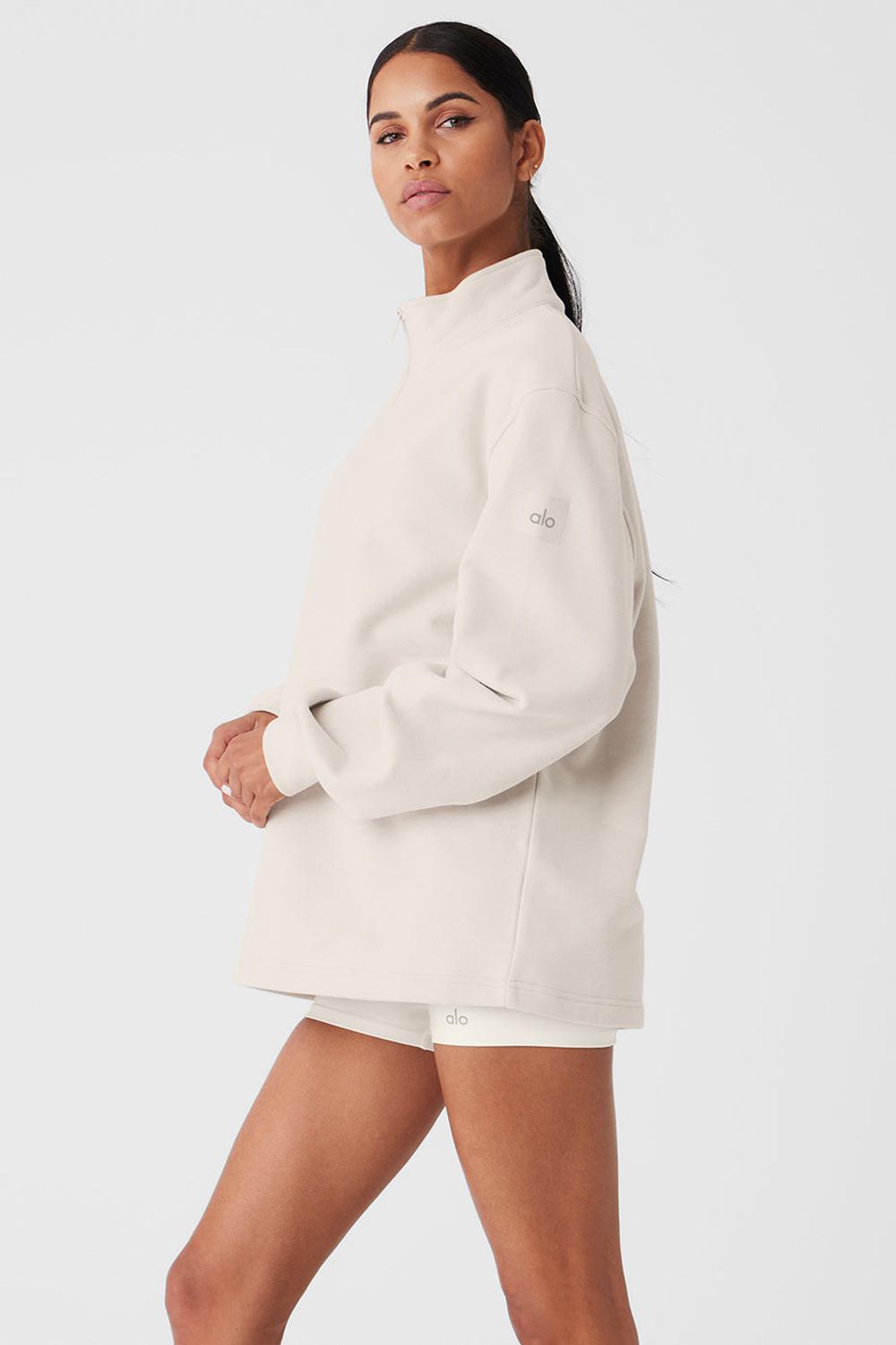 Alo Yoga Renown Heavy Weight 1/4 Zip Donna Felpa con Cappuccio Bone | Italia  YIL-579214