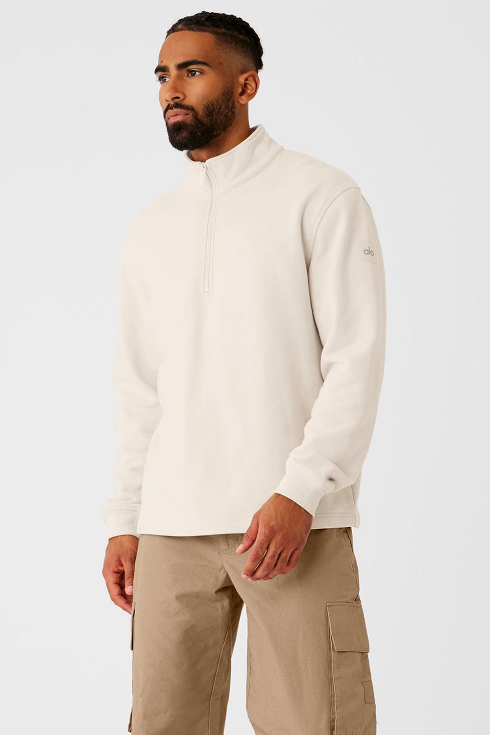 Alo Yoga Renown Heavy Weight 1/4 Zip Uomo Felpa con Cappuccio Bone | Italia  GNB-985314
