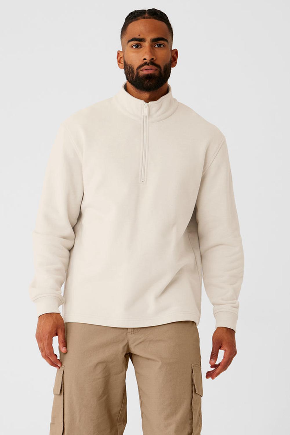Alo Yoga Renown Heavy Weight 1/4 Zip Uomo Felpa con Cappuccio Bone | Italia  GNB-985314