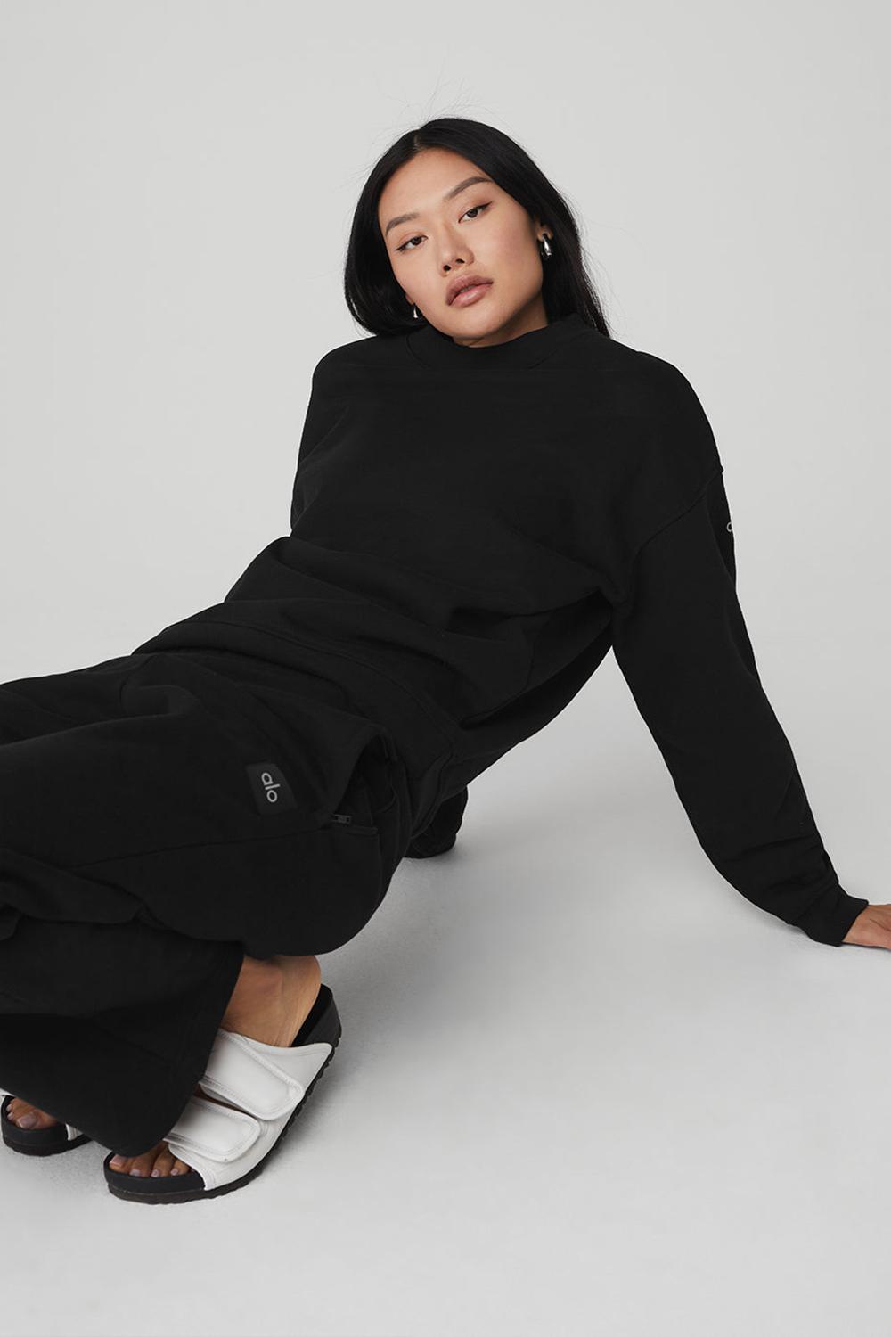 Alo Yoga Renown Heavy Weight Crew Neck Donna Pullover Nere | Italia  FYI-819267