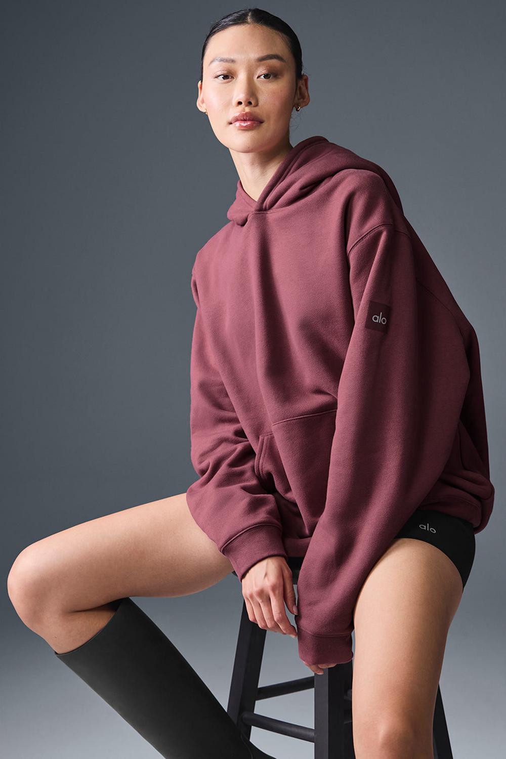 Alo Yoga Renown Heavy Weight Donna Felpa con Cappuccio Bordeaux | Italia  CYE-108496