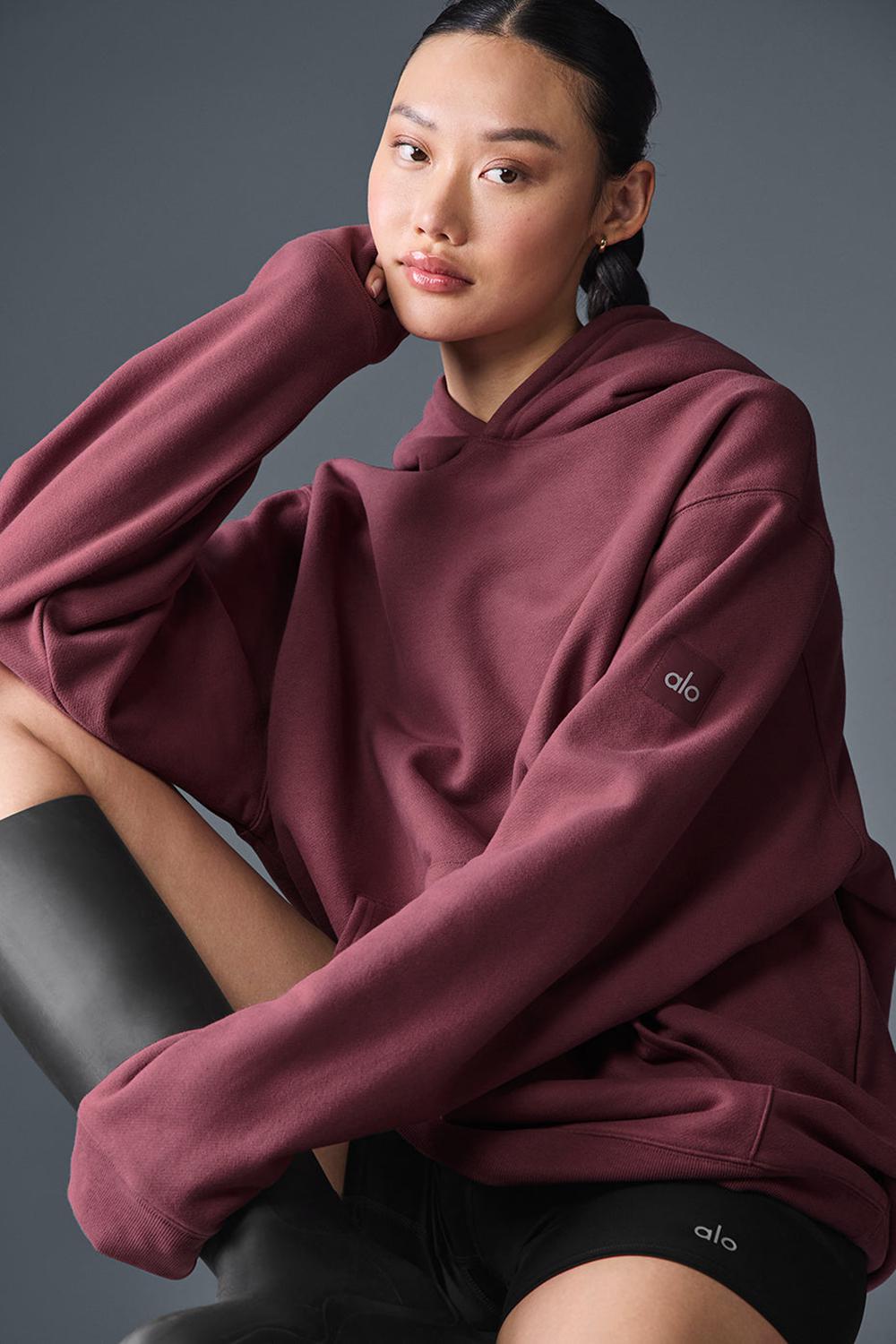 Alo Yoga Renown Heavy Weight Donna Felpa con Cappuccio Bordeaux | Italia  CYE-108496