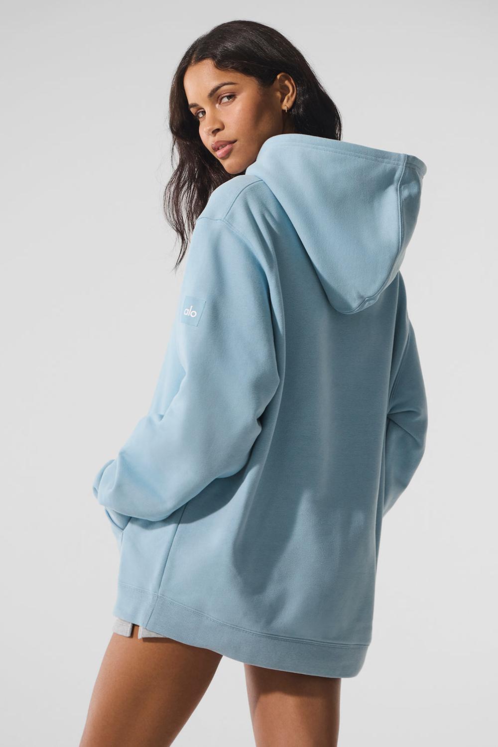 Alo Yoga Renown Heavy Weight Donna Felpa con Cappuccio Blu | Italia  IOR-145209