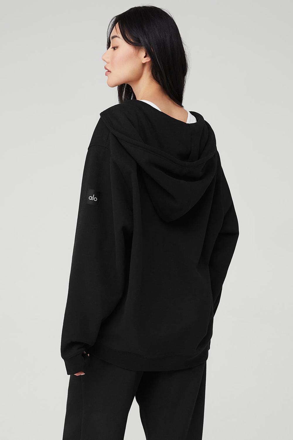 Alo Yoga Renown Heavy Weight Full Zip Donna Felpa con Cappuccio Nere | Italia  XWS-739241