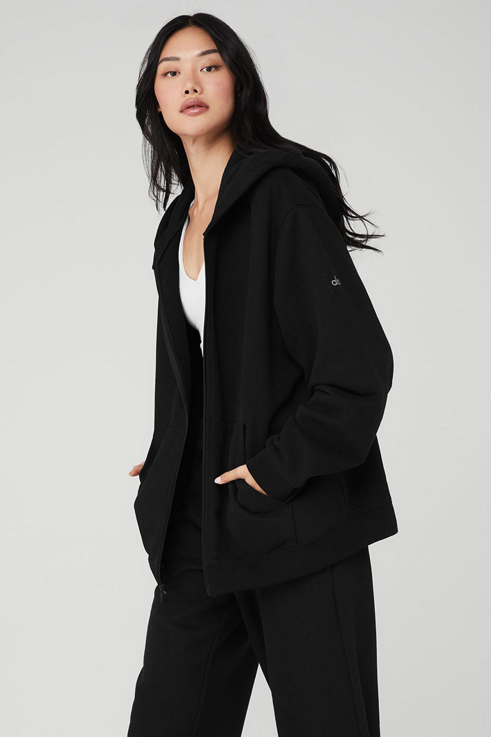 Alo Yoga Renown Heavy Weight Full Zip Donna Felpa con Cappuccio Nere | Italia  XWS-739241