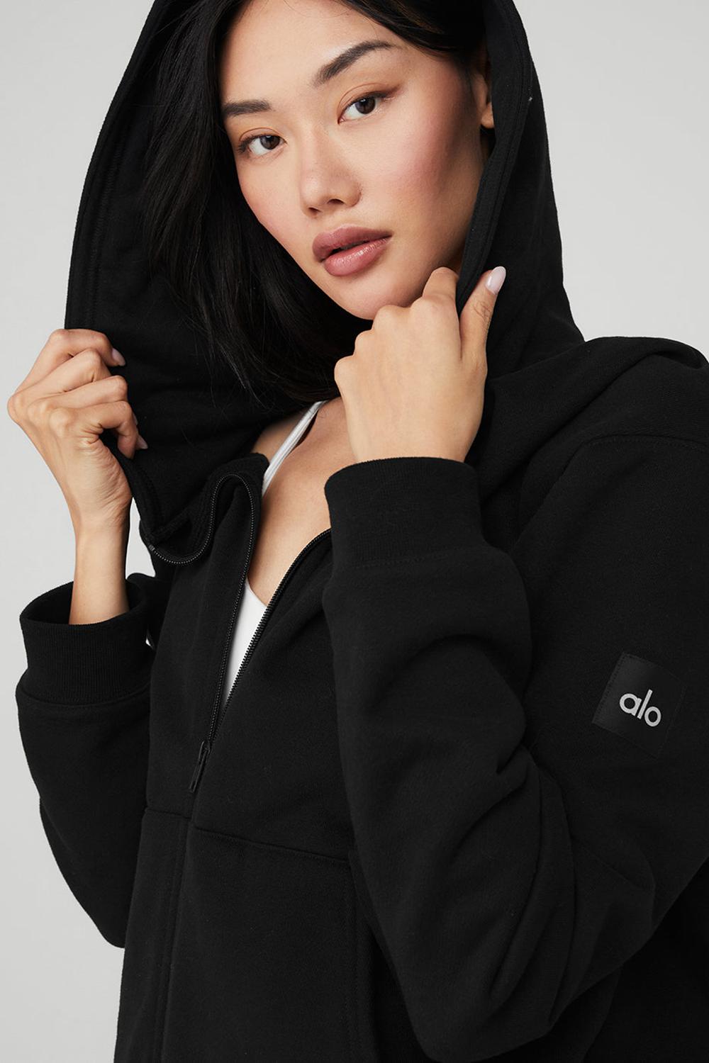 Alo Yoga Renown Heavy Weight Full Zip Donna Felpa con Cappuccio Nere | Italia  XWS-739241